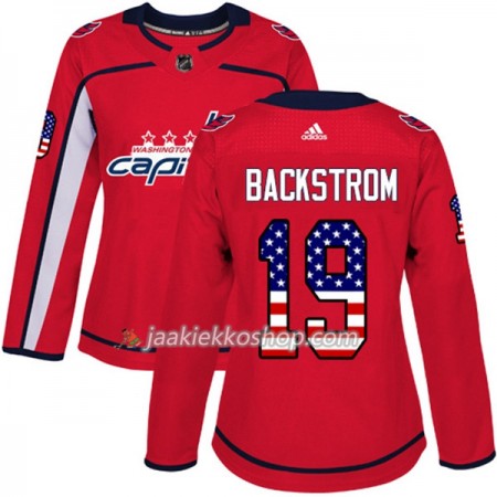 Nainen NHL Washington Capitals Pelipaita Nicklas Backstrom 19 Adidas 2017-2018 Punainen USA Flag Fashion Authentic